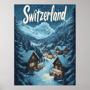 Winter in Switzerland: Mountain Village Scene Poster