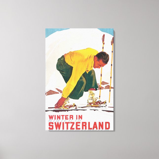 Winter in Switzerland Vintage Travel Poster Canvas Print (Front)