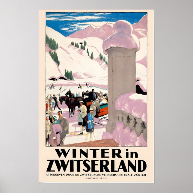 Winter in Switzerland Zurich Vintage Travel Poster (Devant)