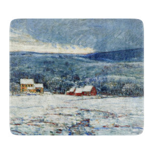 Winter in the Connecticut Hills (by Childe Hassam) Cutting Board