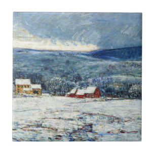 Winter in the Connecticut Hills (by Childe Hassam) Tile