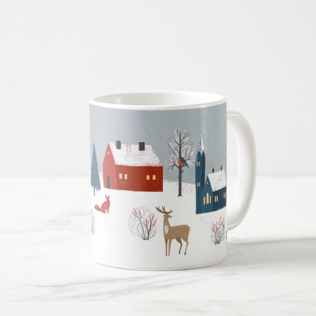 Winter in the Country with Deer, Fox and Birds Mug (Front Right)