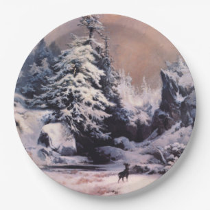 Winter in the Rocky Mountains (by Thomas Moran) Paper Plate