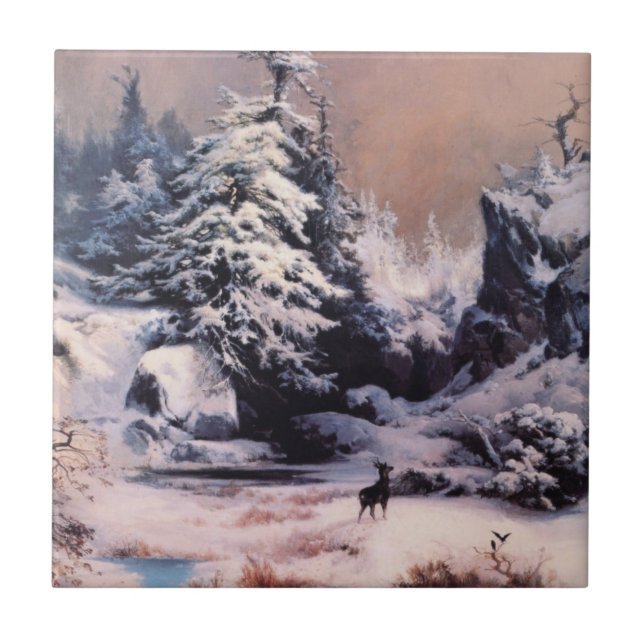 Winter in the Rocky Mountains (by Thomas Moran) Tile (Front)