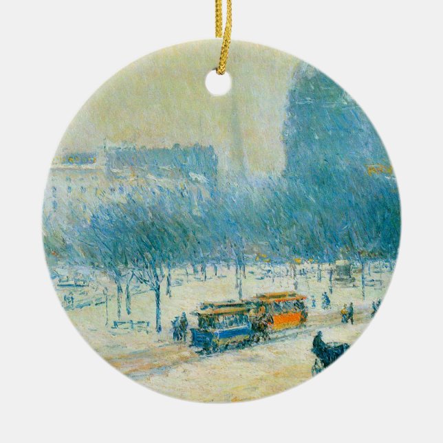 Winter in Union Square by Frederick Childe Hassam Ceramic Ornament (Front)