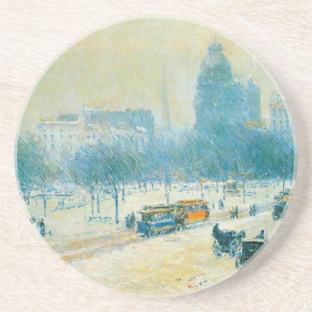 Winter in Union Square by Frederick Childe Hassam Coaster (Front)