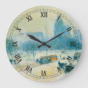 Winter in Union Square by Frederick Childe Hassam Large Clock