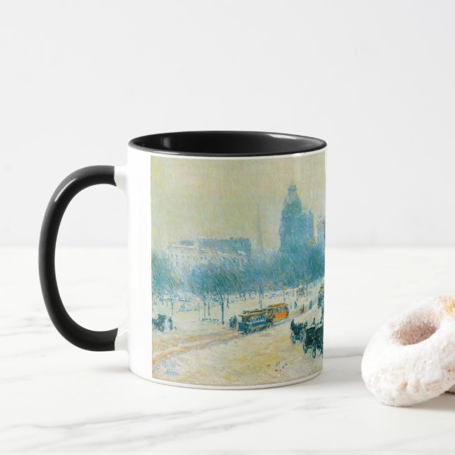 Winter in Union Square by Frederick Childe Hassam Mug (With Donut)
