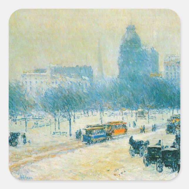 Winter in Union Square by Frederick Childe Hassam Square Sticker (Front)