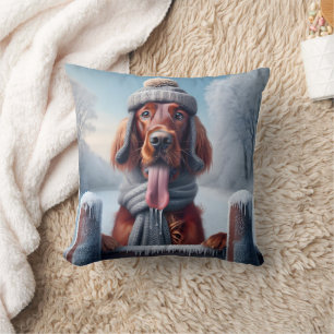 Winter Irish Setter Dog Throw Pillow