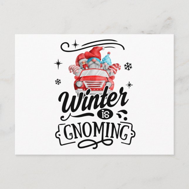 Winter Is Gnoming Troll Christmas Gnome Postcard (Front)