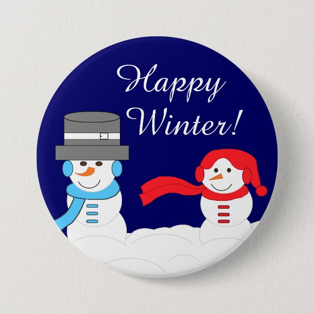 Winter is Quite Snowy:  Dark Blue 3 Inch Round Button (Front)