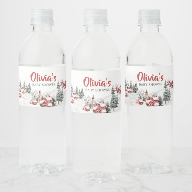 Winter It Take a Village Baby Shower Water Bottle Label (Bottles)