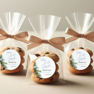 Winter It's Cold Outside Blue Bow Baby Shower Classic Round Sticker