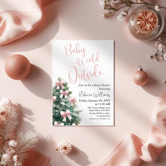 Winter It's Cold Outside Pink Bow Baby Shower Invitation (Creator Uploaded)