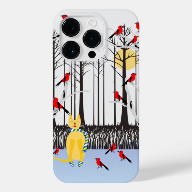 Winter Joy - Cat with scarf Birch Trees Cardinals Case-Mate iPhone Case (Back)