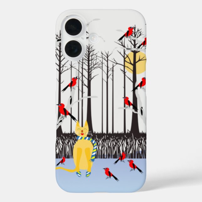 Winter Joy - Cat with scarf Birch Trees Cardinals Case-Mate iPhone Case (Back)