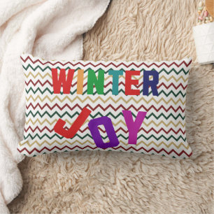 Winter Joy - Cozy Colourful Letters Lumbar Pillow
