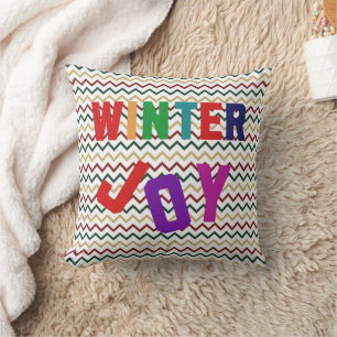 Winter Joy - Cozy Colourful Letters Throw Pillow