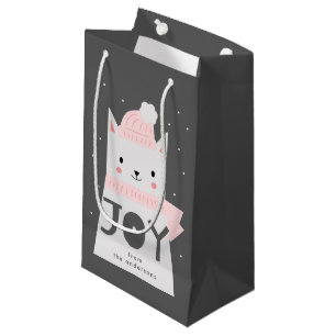 Winter Joy, Cute Cat, Christmas Personalized Small Gift Bag