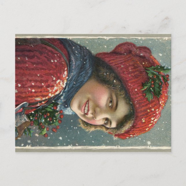 Winter Joys 1917 Lithograph of Woman Postcard (Front)