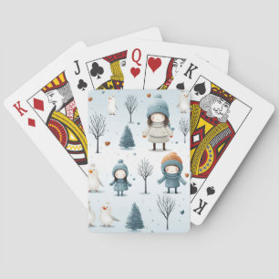 Winter Kids Playing Cards
