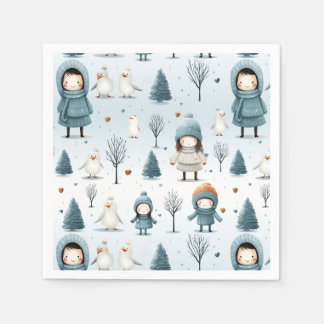 Winter Kids Playing Napkin