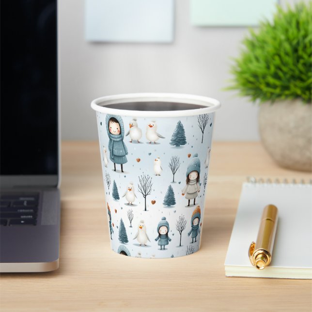 Winter Kids Playing Paper Cups (Insitu)