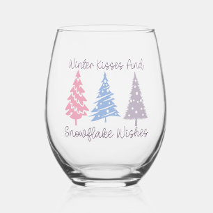 Winter Kisses and Snowflake Wishes Stemless Wine Glass