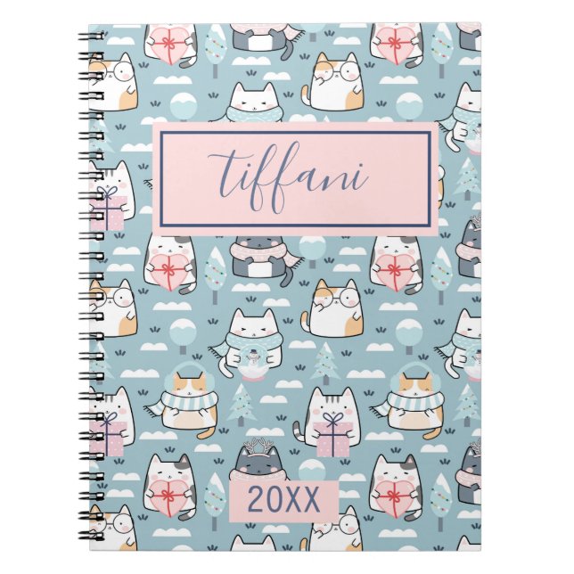 Winter Kitty Cats Spiral Photo Notebook (Front)
