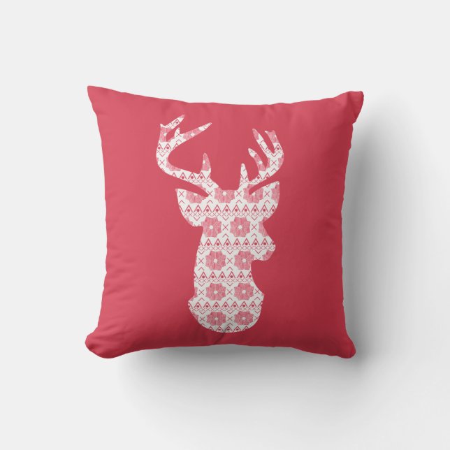 Winter Knit Christmas Reindeer Pillow (Front)