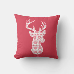 Winter Knit Christmas Reindeer Throw Pillow