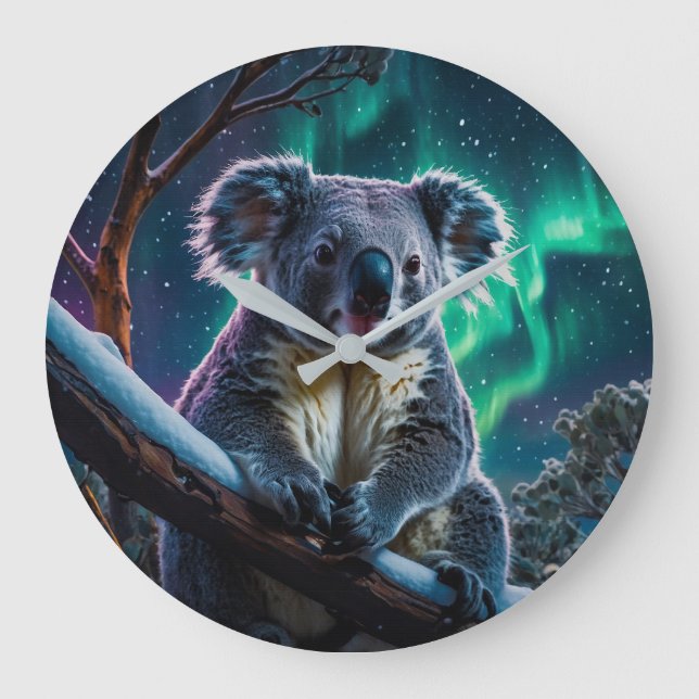 Winter Koala and Southern Lights Large Clock (Front)