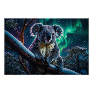 Winter Koala and Southern Lights Poster