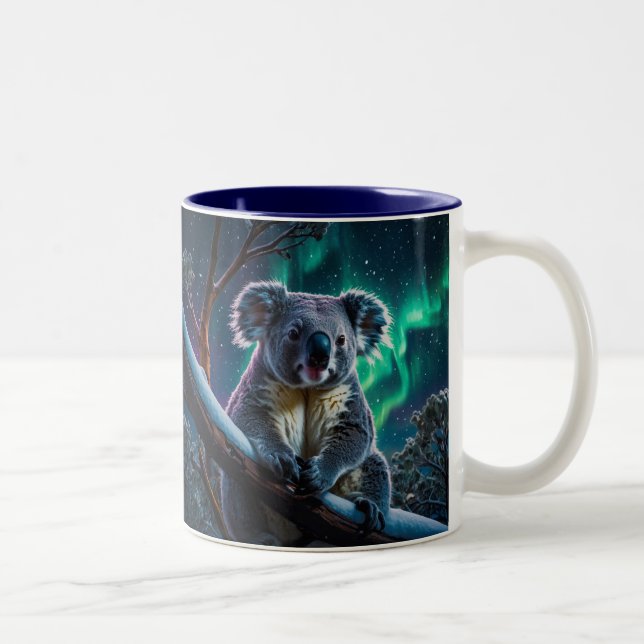 Winter Koala and Southern Lights Two-Tone Coffee Mug (Right)