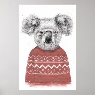 Winter koala (red) poster