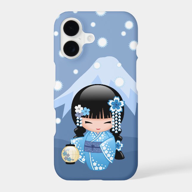 Winter Kokeshi Doll Blue Mountain Geisha Girl (Back)