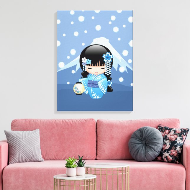 Winter Kokeshi Doll - Blue Mountain Geisha Girl Canvas Print (Insitu(LivingRoom))
