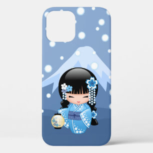 Winter Kokeshi Doll - Blue Mountain Geisha Girl iPhone 12 Case
