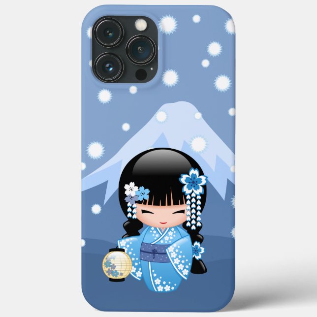 Winter Kokeshi Doll - Blue Mountain Geisha Girl Case-Mate iPhone Case (Back)