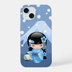 Winter Kokeshi Doll - Blue Mountain Geisha Girl iPhone 15 Case