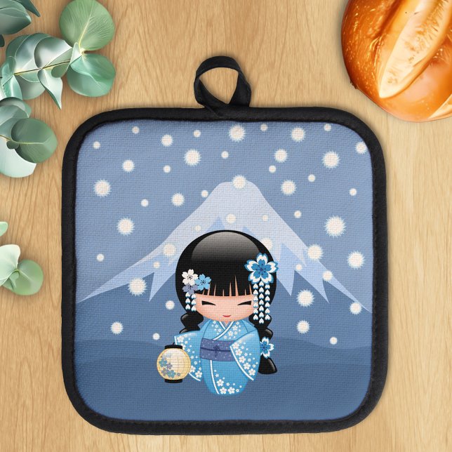 Winter Kokeshi Doll - Blue Mountain Geisha Girl Pot Holder (Creator Uploaded)