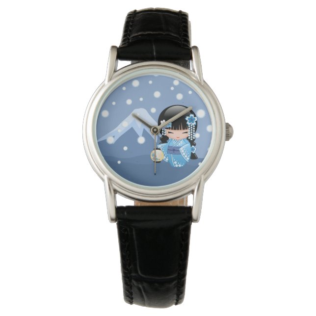 Winter Kokeshi Doll - Blue Mountain Geisha Girl Watch (Front)
