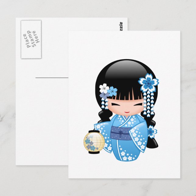 Winter Kokeshi Doll - Geisha Girl Postcard (Front/Back)