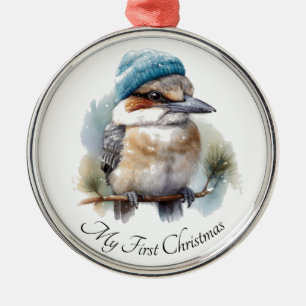 Winter Kookaburra Wishes, custom Metal Ornament