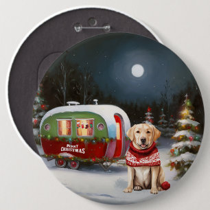 Winter Labrador Caravan Christmas Adventure 6 Inch Round Button