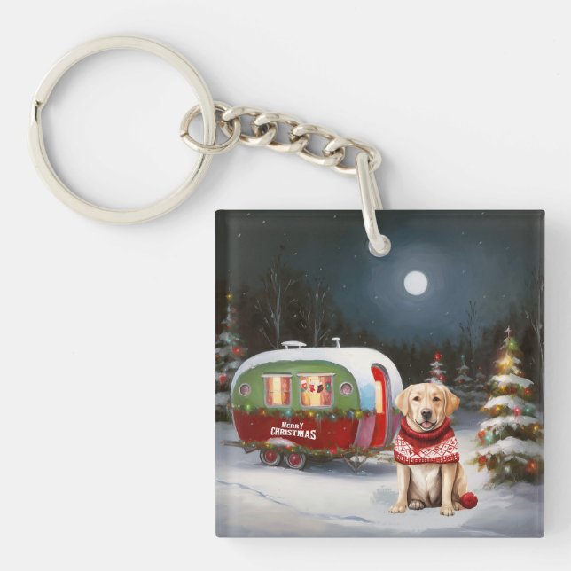 Winter Labrador Caravan Christmas Adventure Keychain (Front)