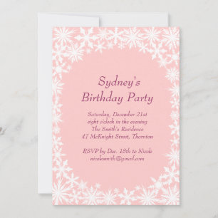 Winter Lace Birthday Party Invitation - light pink