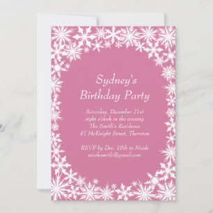Winter Lace Birthday Party Invitation - pink