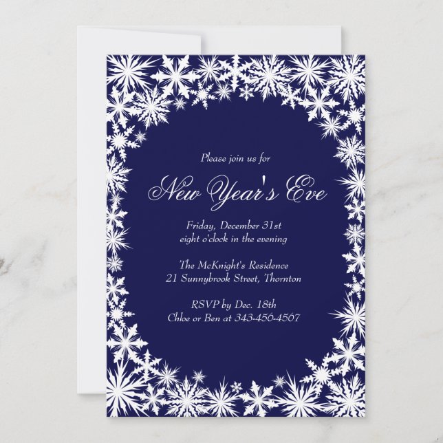 Winter Lace New Year's Eve Invitation in Blue (Front)